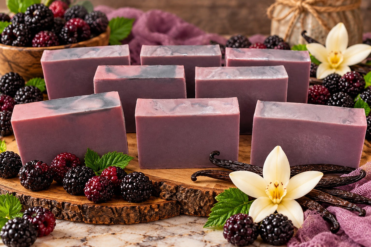 Black Raspberry Obsession goat milk soap with black raspberries and vanilla