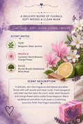 Echo soap scent card with floral, soft woods and clean musk scent notes