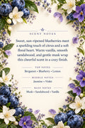 Blueberry Bliss scent poster with bergamot, blueberry, lemon, jasmine, violet, musk, sandalwood and vanilla notes