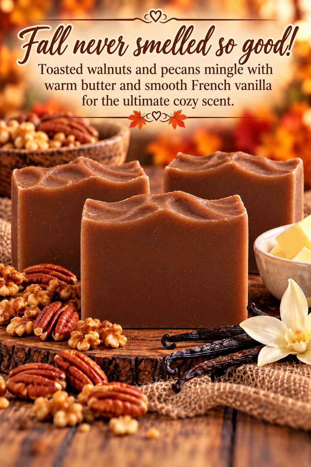 Squirrel’s Stash scent poster with toasted walnuts, pecans, butter and French vanilla