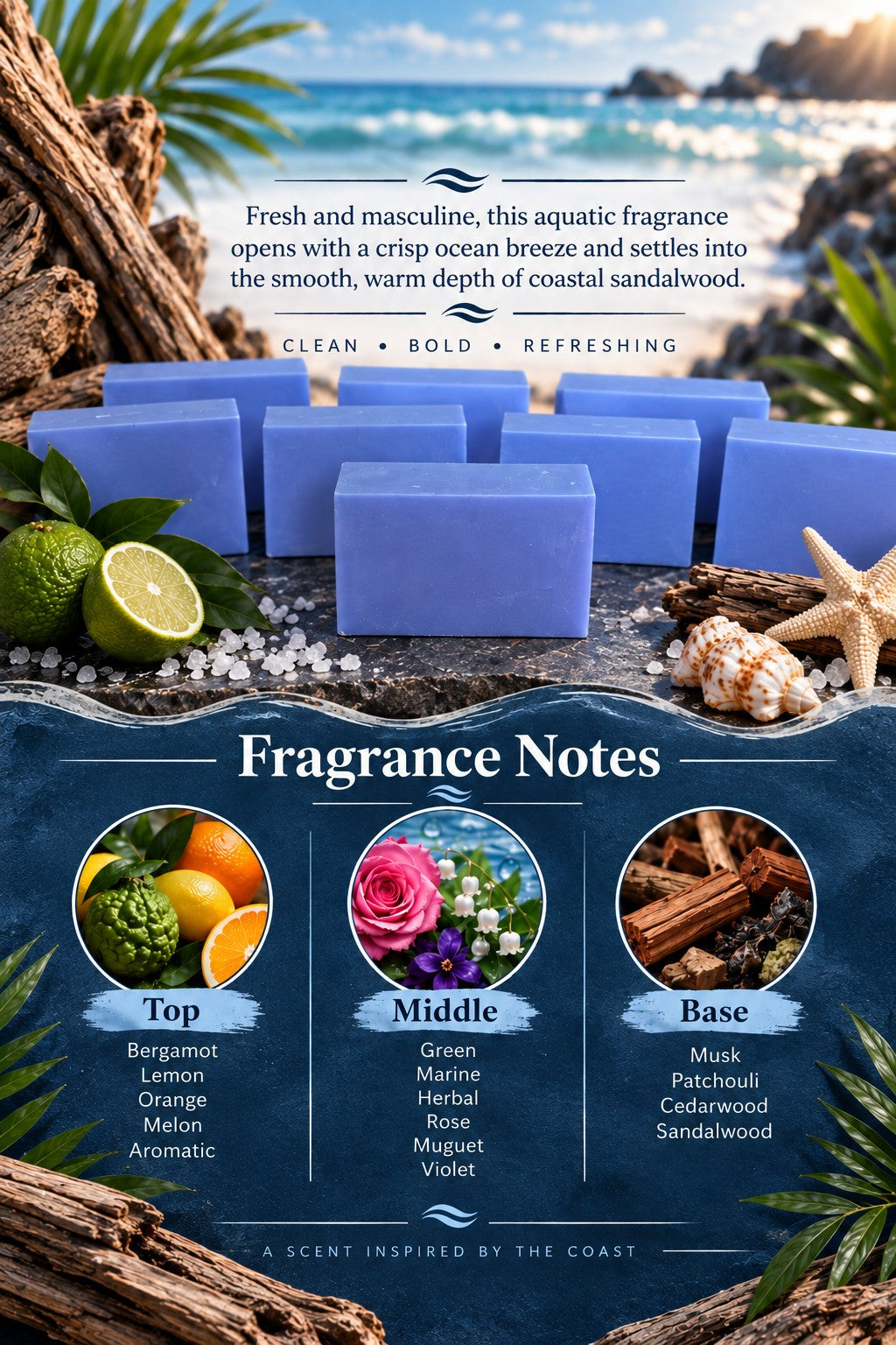 AUQUA MAN fragrance notes poster