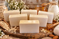Honeyed Oats handmade soap with oats, honey, and milk styling